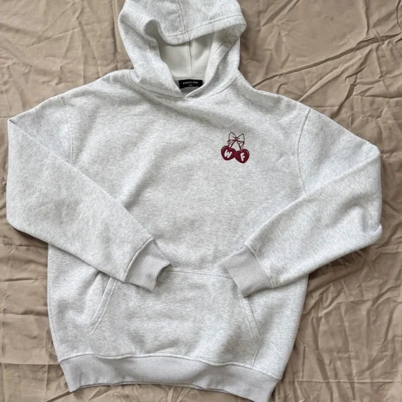 White Fox Gray Hoodie with Red cherries Graphic - Picture 2 of 2